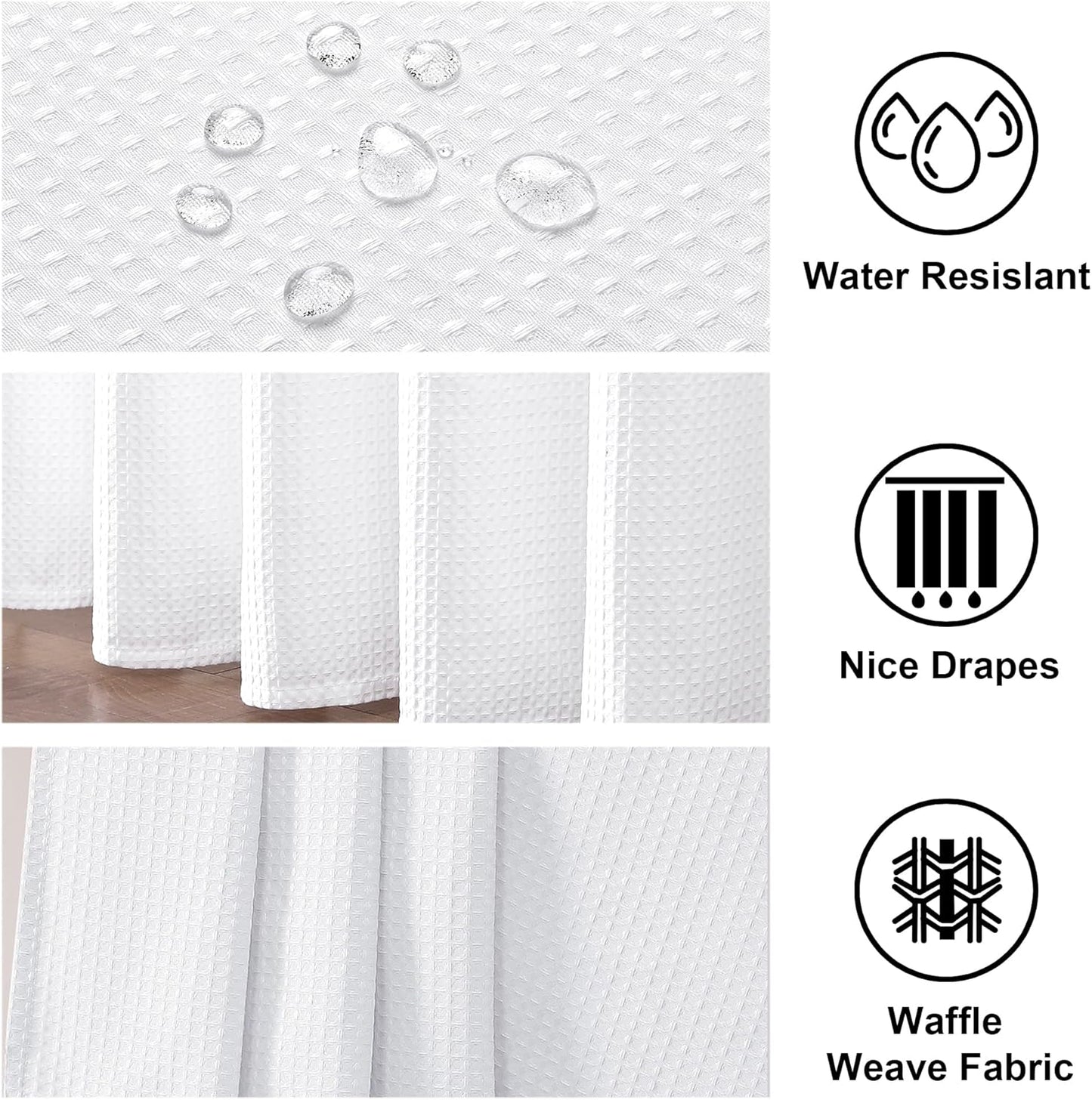 White Shower Curtain, Stall Small Waffle Weave Heavy Fabric Shower Curtains for Narrow Size Bathroom, Waterproof Soft Hotel Spa Luxury Bath Curtain Set, Machine Washable, White, 36X72 Inch