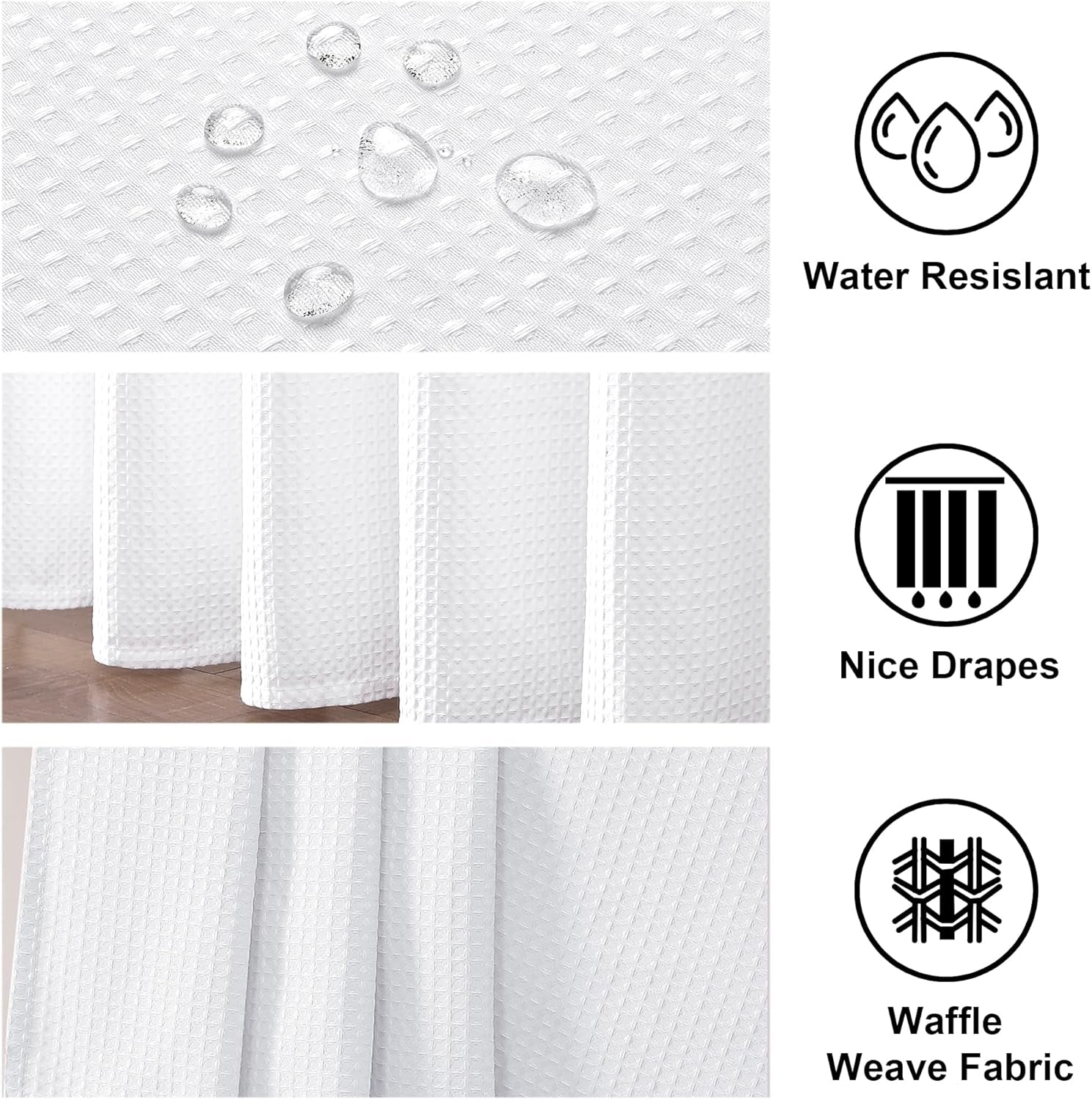 White Shower Curtain, Stall Small Waffle Weave Heavy Fabric Shower Curtains for Narrow Size Bathroom, Waterproof Soft Hotel Spa Luxury Bath Curtain Set, Machine Washable, White, 36X72 Inch
