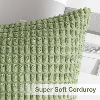 Pack of 2 Pillow Covers 18X18 Inch Granules Soft Corduroy Decorative Throw Pillow Covers for Couch Cushion Sofa Bedroom Living Room, Light Green