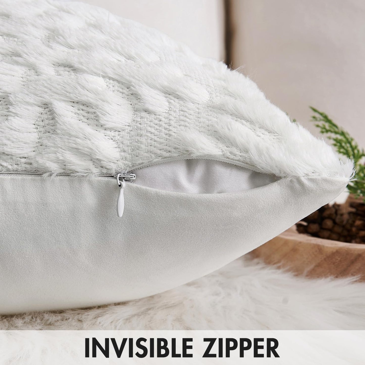 Christmas Pure White Throw Pillow Covers Snowflakes Decorative 18×18 Inch Faux Wool Winter Festival Couch Pillow Covers Set of 2 Farmhouse Holiday Home Decors for Sofa Livingroom Bed