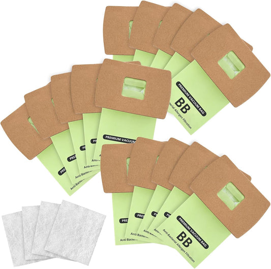 15 Pack Type BB Compact Canister Bags Replacement for Oreck XL Buster B Canister Vacuum Bags PKBB12DW BB180 BB280 BB850 BB870 BB900 BB1000 MV160 with 4 Motor Filters