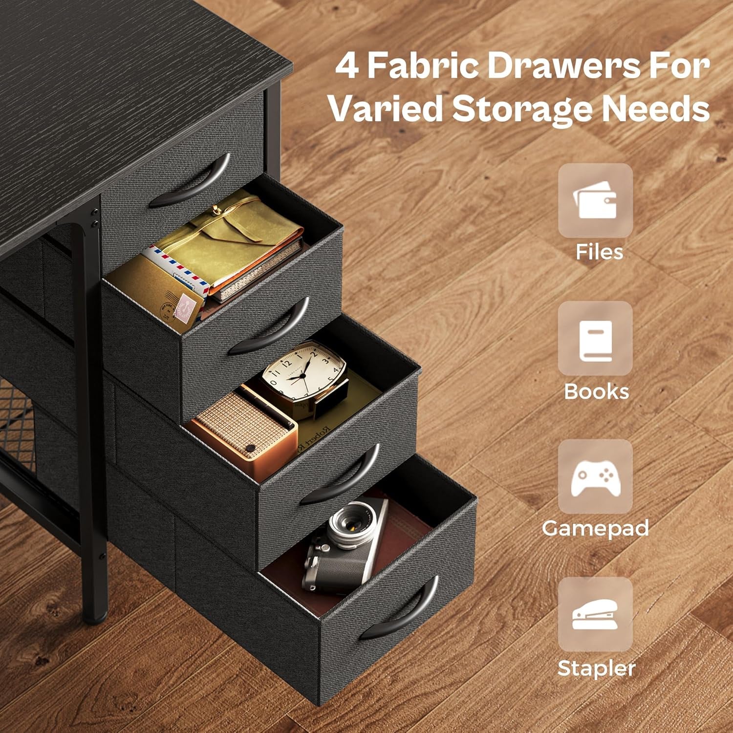 47-Inch Computer Desk with 4 Drawers, LED Lighting, and Power Outlets - Spacious Home Office and Gaming Desk in Black