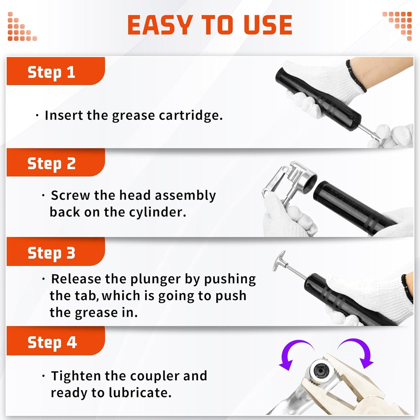 Mini Grease Gun, Small Pistol Grip Grease Gun, Design for 3Oz Cartridges. with 6.6 Inch Rigid Extension Pipe, 3-Way Loading, 4000 PSI Max Pressure