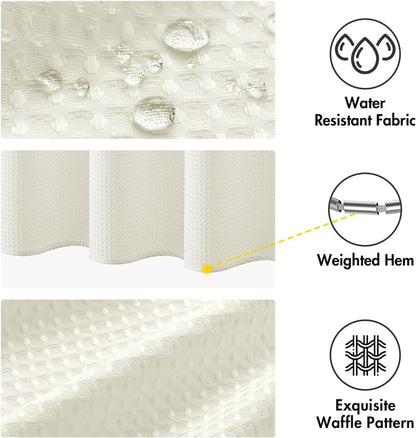 Stall Waffle Weave Fabric Stand up Shower Bath Curtain with 6 Metal Hooks 260GSM Small Heavy Washable Waterproof Narrow Thick Cloth Half Shower Curtains Set for Bathroom Hotel,W36*L72,Ivory