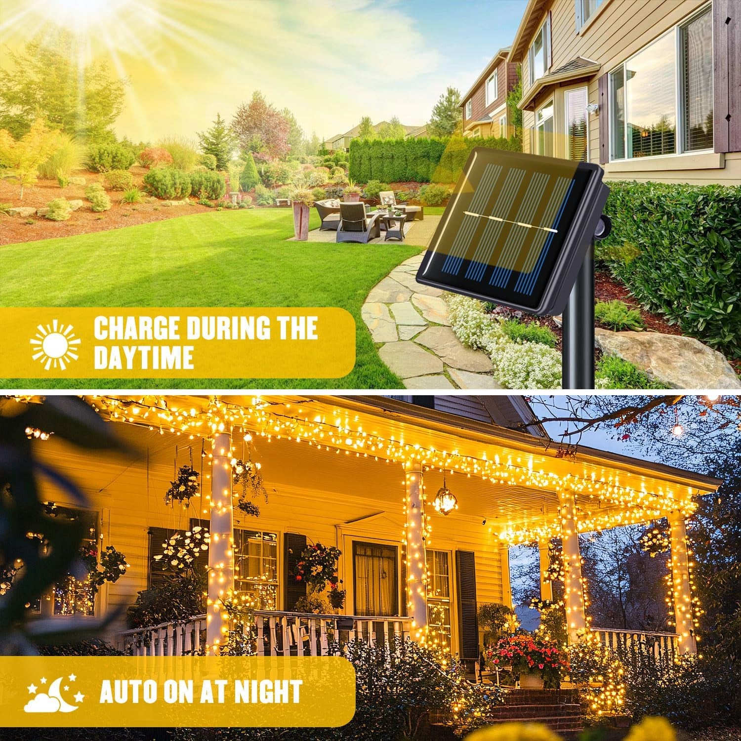 Solar String Lights Outdoor Waterproof, Total 66 FT 200 LED Solar Twinkle Lights Outdoor, Solar Christmas Light for outside Tree Garden Yard Decor(Warm White)