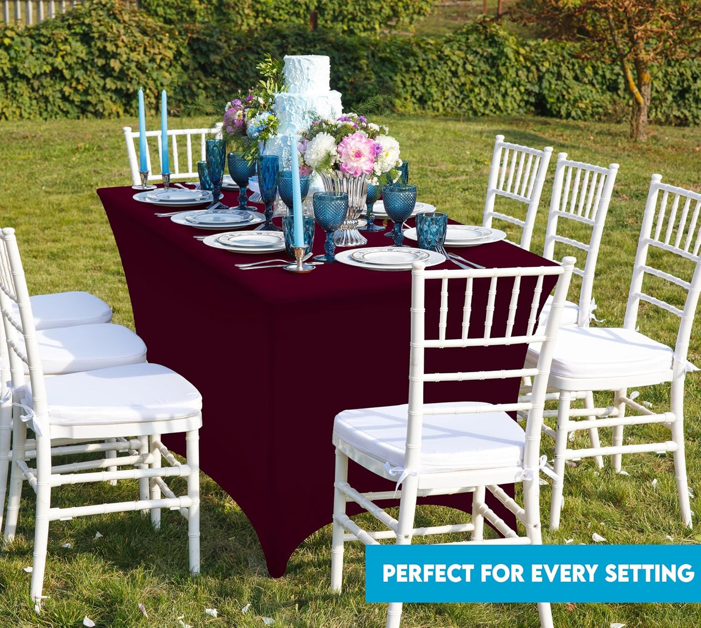 Spandex Tablecloth 2 Pack [6FT, Burgundy] Tight, Fitted, Washable and Wrinkle Resistant Stretch Table Cloth Rectangle Cover for Trade Show, Weddings & Parties [72Lx30Wx30H Inch]