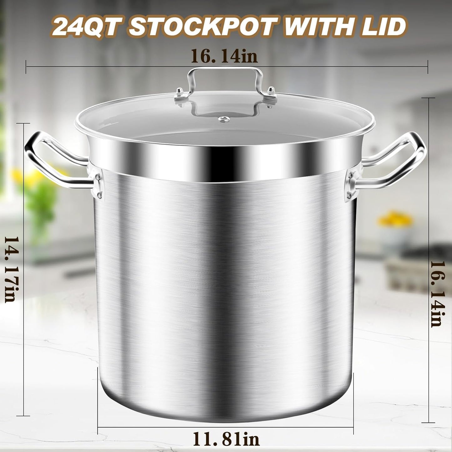 24QT Stainless Steel Stock Pot with Lid - Heavy-Duty Tri-Ply Bottom Commercial Grade for Soup, Stew, and Pasta, Compatible with Oven, Gas, and Ceramic, Dishwasher Safe