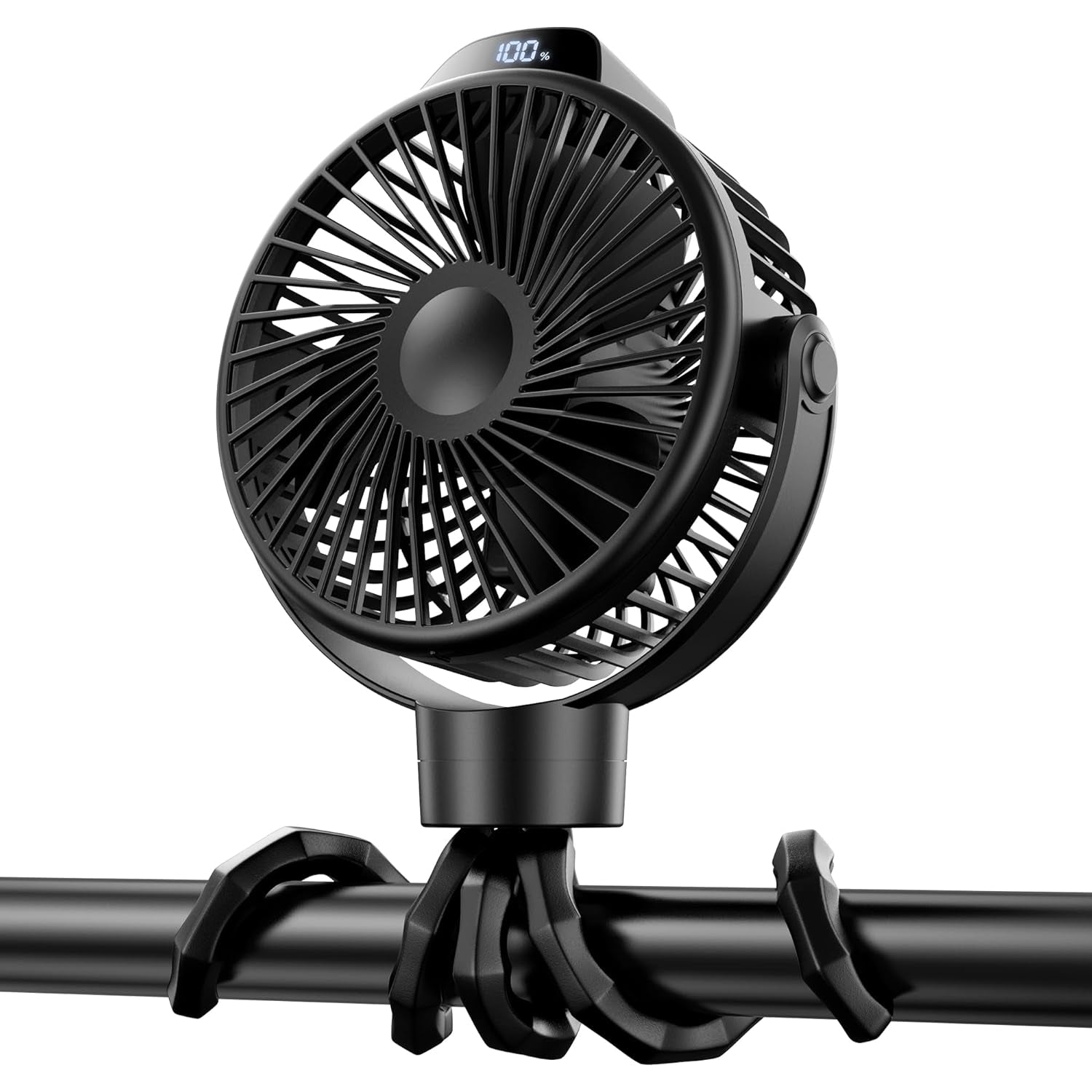 Portable Stroller Fan for Baby, Rechargeable Battery Operated, 3 Speeds, 360° Rotation, 25Db Low Noise,Digital Display, Detachable Flexible Tripod Clip-On Car Seats, Tent, Crib, Treadmill