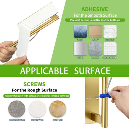 Paper Towel Holder under Cabinet, Single Hand Operable Tearing off Paper Towels with Damping Effect, Both Available in Adhesive and Screws, Stainless Steel (Gold)