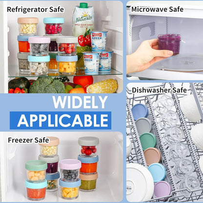 6-Pack Glass Baby Food Storage Containers - 4 oz Jars with Lids, Microwave and Dishwasher Safe, Freezer Safe, 100% Leak Proof, BPA Free, Reusable