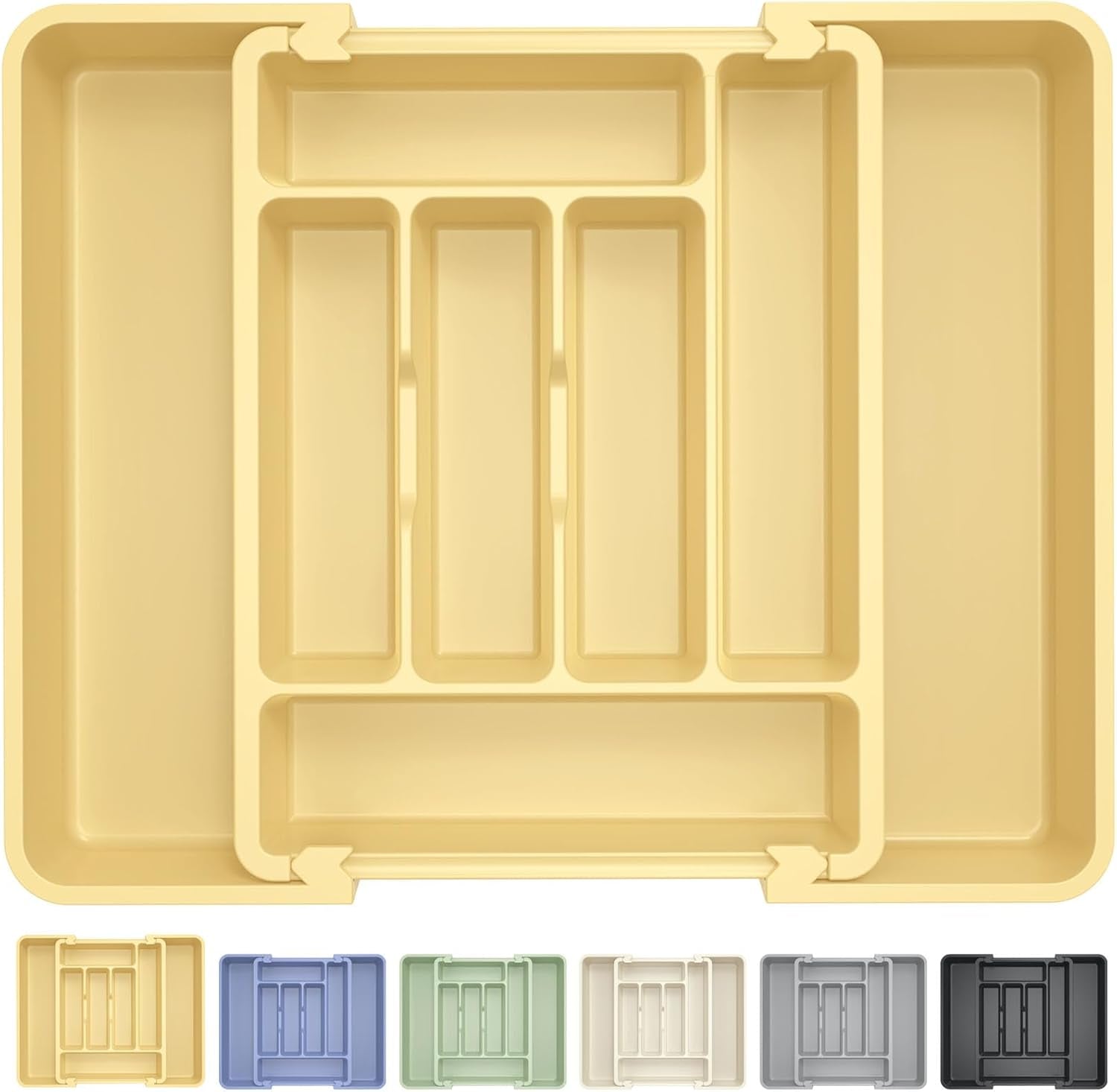 Expandable Large Silverware Organizer for Kitchen Drawers - BPA-Free Thick Plastic with Wider Compartments and Non-Skid Feet (Desert Sand)