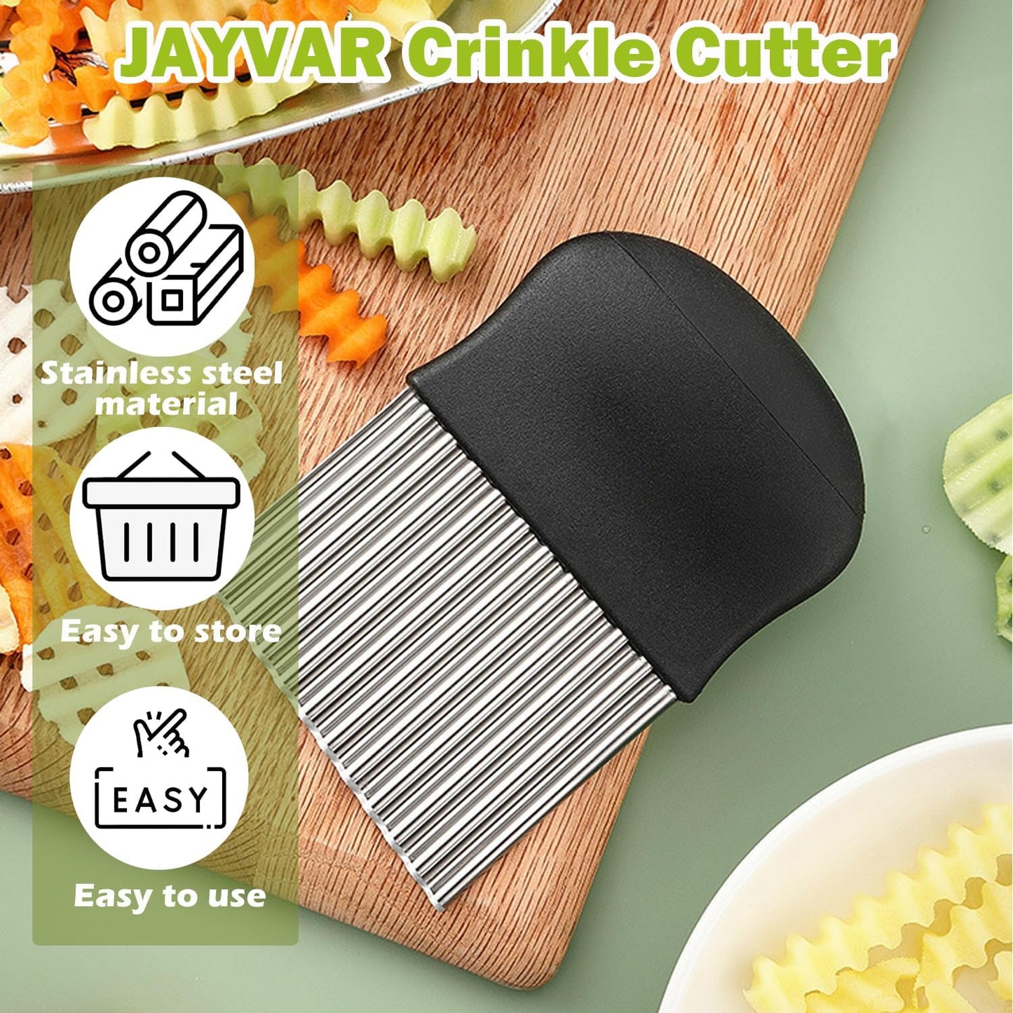 Crinkle Cutter, French Fry Cutter for Potatoes Stainless Steel Potato Carrot Chip Vegetable Crinkle Wavy Slicer