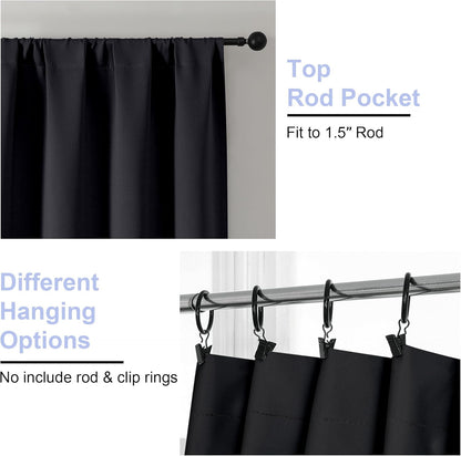 Ava Halloween Black Blackout Curtains for Bedroom 63 Inch Length 2 Panels, Solid Thermal Insulated Energy Saving Rod Pocket Window Treatment Curtains Blackout Drapes, W40 X L63 Inch, Black