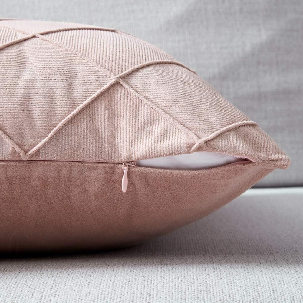 Pack of 2 Velvet Pink Decorative Throw Pillow Covers,Soft Plaids Accent Solid Square Cushion Case Pillow Cases Set for Couch Sofa Bedroom Car Living Room (18X18 Inch/45X45 Cm, Pink)