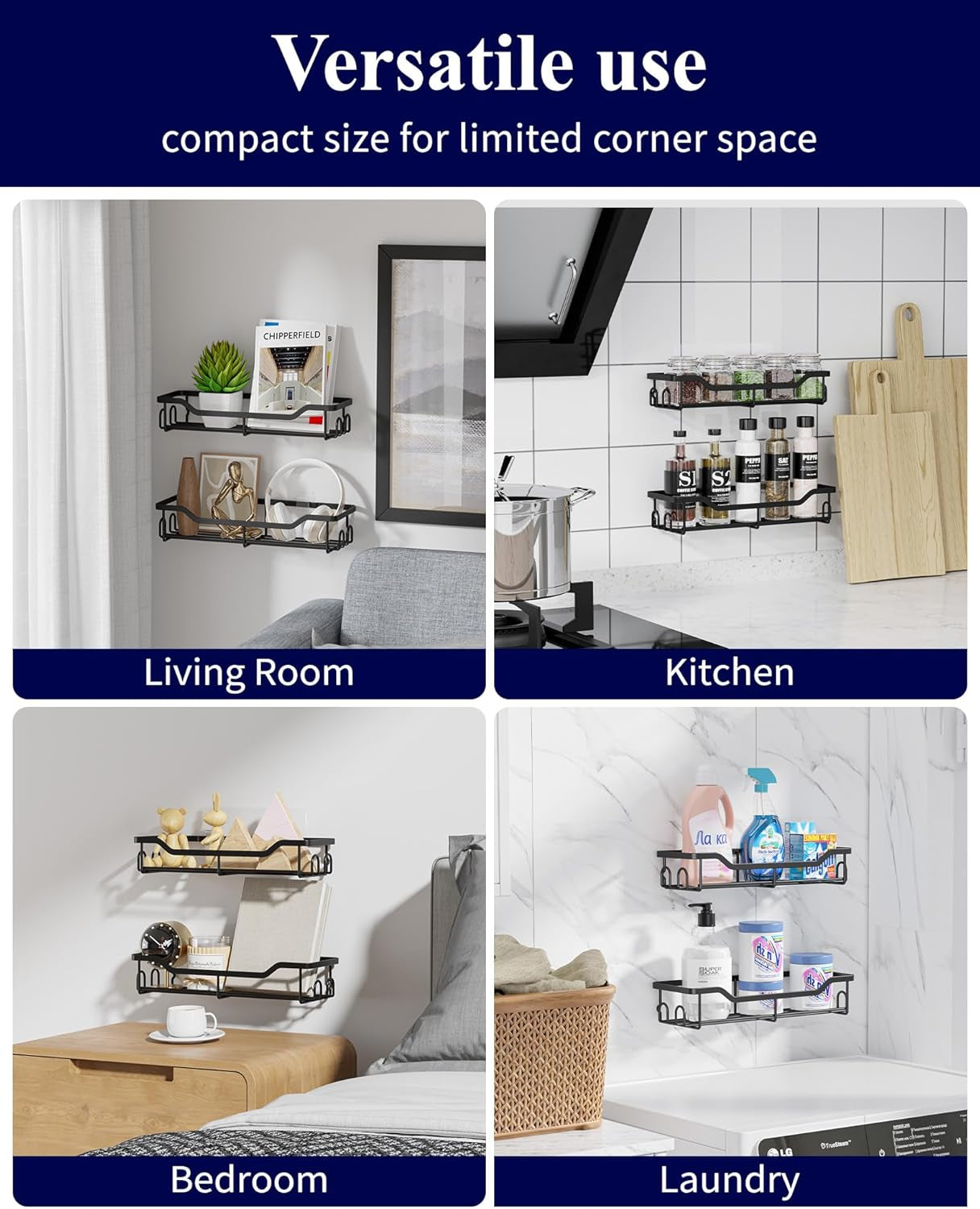 Shower Caddy Large - Adhesive Shower Organizer, Stainless Steel Shelf for inside Shower, No Drill Bathroom Organizers and Storage, Home Decor Accessories, 2 Pack, Black