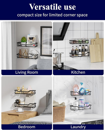 Shower Caddy Large - Adhesive Shower Organizer, Stainless Steel Shelf for inside Shower, No Drill Bathroom Organizers and Storage, Home Decor Accessories, 2 Pack, Black