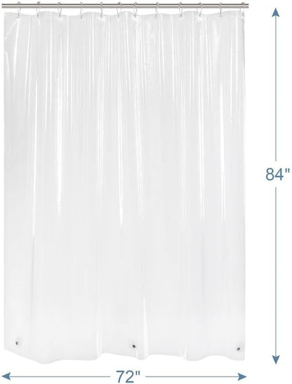 Shower Curtain Hooks and Medium Weight Shower Curtain Liner PEVA 72 X 84 Inchs