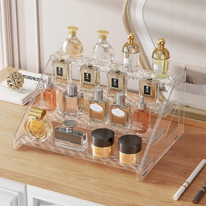 Perfume Organizer Stand Holder, 12.4 Inch 4 Tier Cologne Organizer for Men, Large Shelf Risers with Anti-Slip for Figures, Dessert Shelves for Party, Riser Stand for Cupcake,Perfume,Dessert
