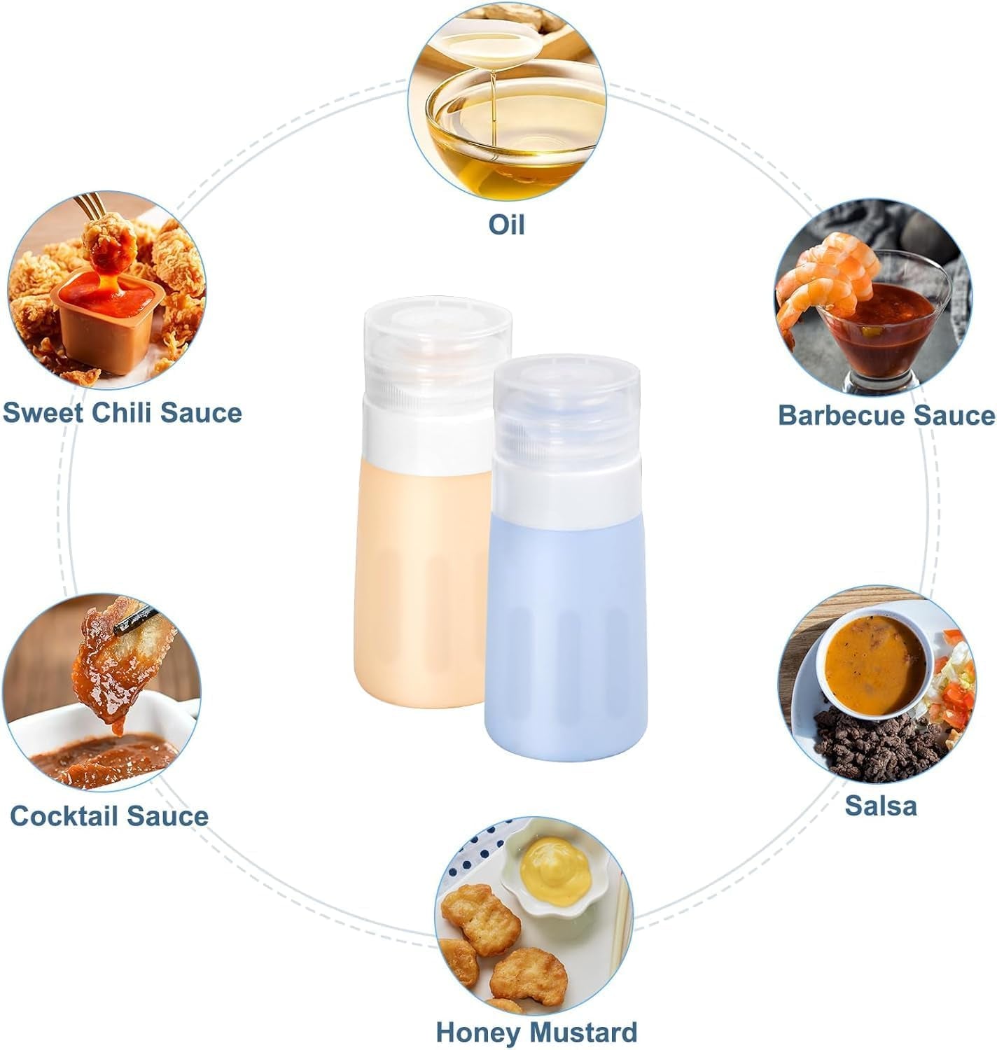 4Pcs Condiment Squeeze Bottles for Sauces, Leakproof Salad Dressing Container to Go, Small Silicone Squeeze Bottles with Brush, Condiment Containers Dispenser for Ketchup Hot Sauce Lunch Travel, 2 Oz