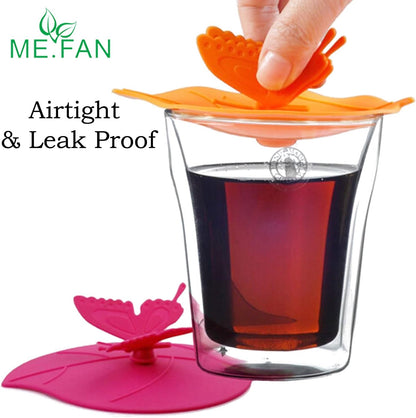 Silicone Cup Lids - Creative Butterfly Mug Cover - Anti-Dust Airtight Seal Hot Cup Lids 6 Set in Bright Colors