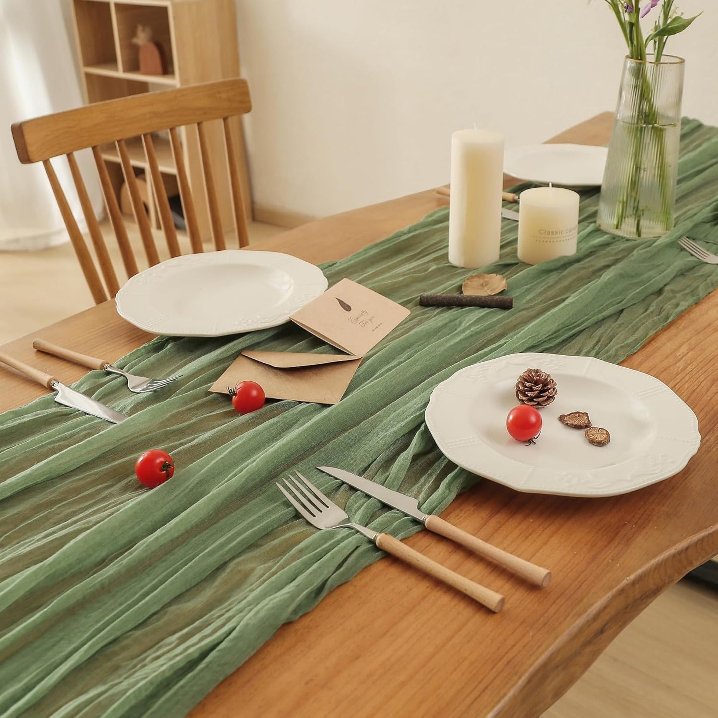 1 Pack Sage Green Cheesecloth Table Runner, 35X120 Inch Boho Rustic Cheese Cloth, Decorative Table Runners for Bridal Baby Shower Decorations or Wedding Table Decorations