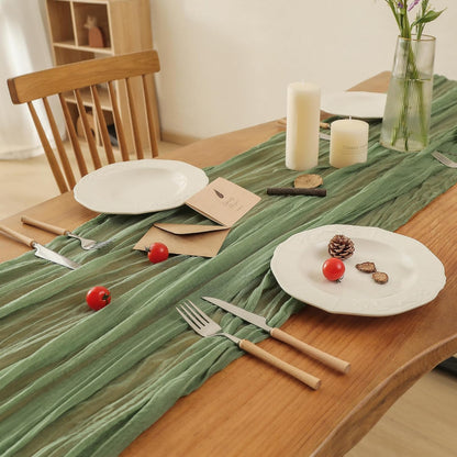 1 Pack Sage Green Cheesecloth Table Runner, 35X120 Inch Boho Rustic Cheese Cloth, Decorative Table Runners for Bridal Baby Shower Decorations or Wedding Table Decorations