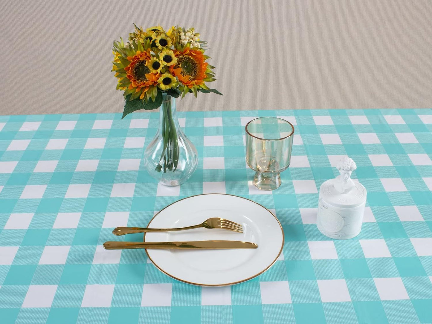 3 Packs Aqua and White Checkered Tablecloths 54 X 108 Inches Disposable Plastic Gingham Tablecovers Waterproof Rectangle Picnic Party Table Covers for Birthday Party Supplies Christmas