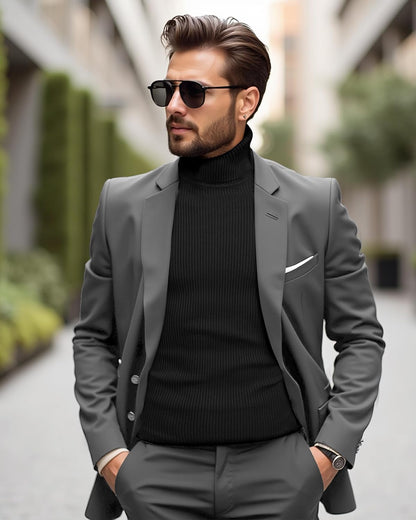 Men'S Ribbed Turtleneck Slim Fit Pullover Casual Long Sleeves Basic Top