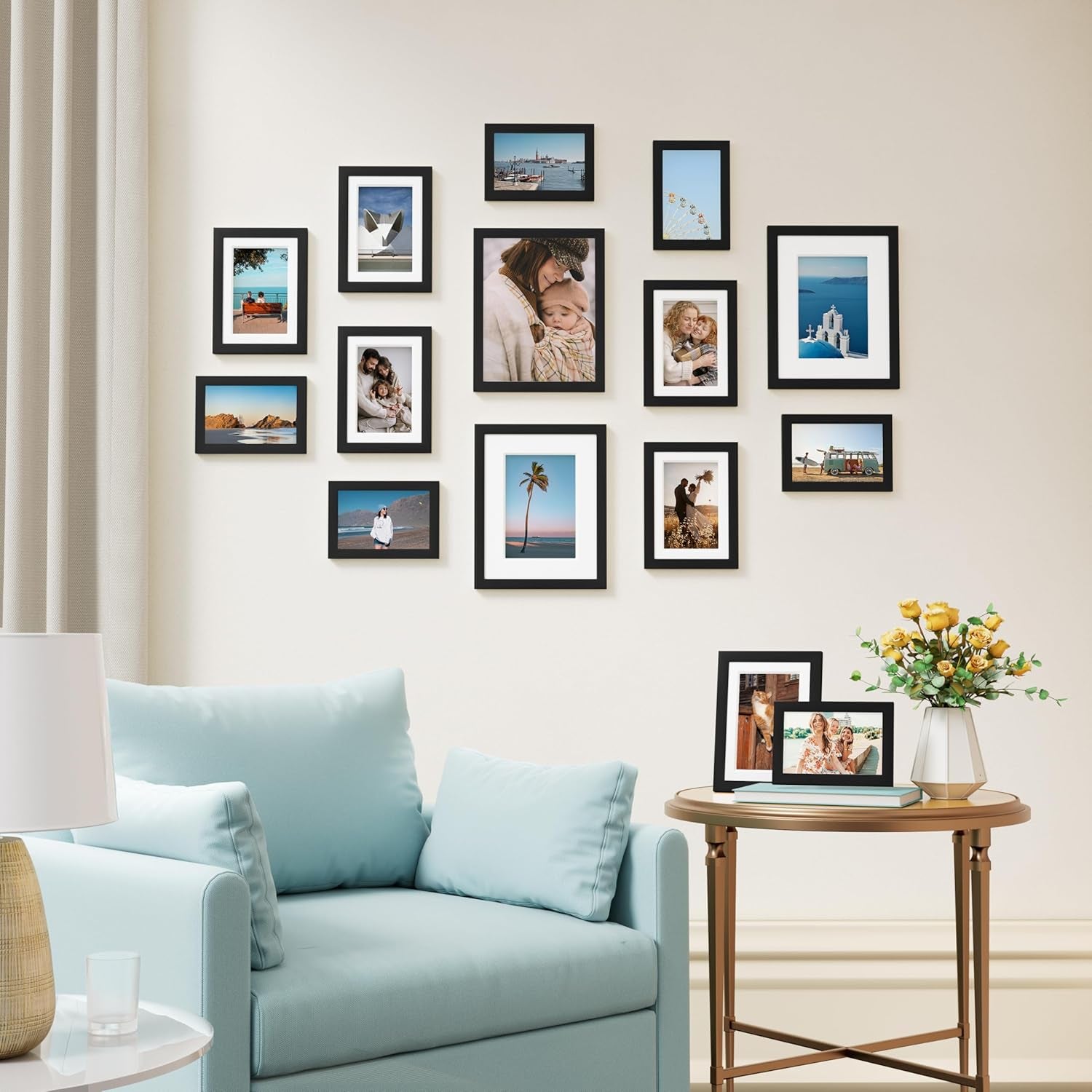 15 Pack Picture Frames Collage Wall Decor for Mounting or Tabletop Display, Gallery Frame Set for Family, Multi Sizes Including 3Pcs 8X10, 6Pcs 5X7, 6Pcs 4X6, Black