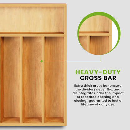 Silverware Organizer, Bamboo Utensil Drawer Organizer for Cutlery, Utensils & Flatware (5 Compartment, Natural) Pack of 1