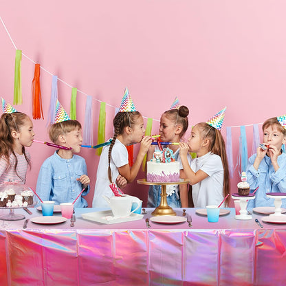 1 Pack Iridescent Pink Plastic Tablecloths,  Shiny Disposable Laser Rectangle Table Covers, Holographic Foil Tablecloth Iridescent Party Decorations for Birthday Wedding Christmas, 54X108Inch
