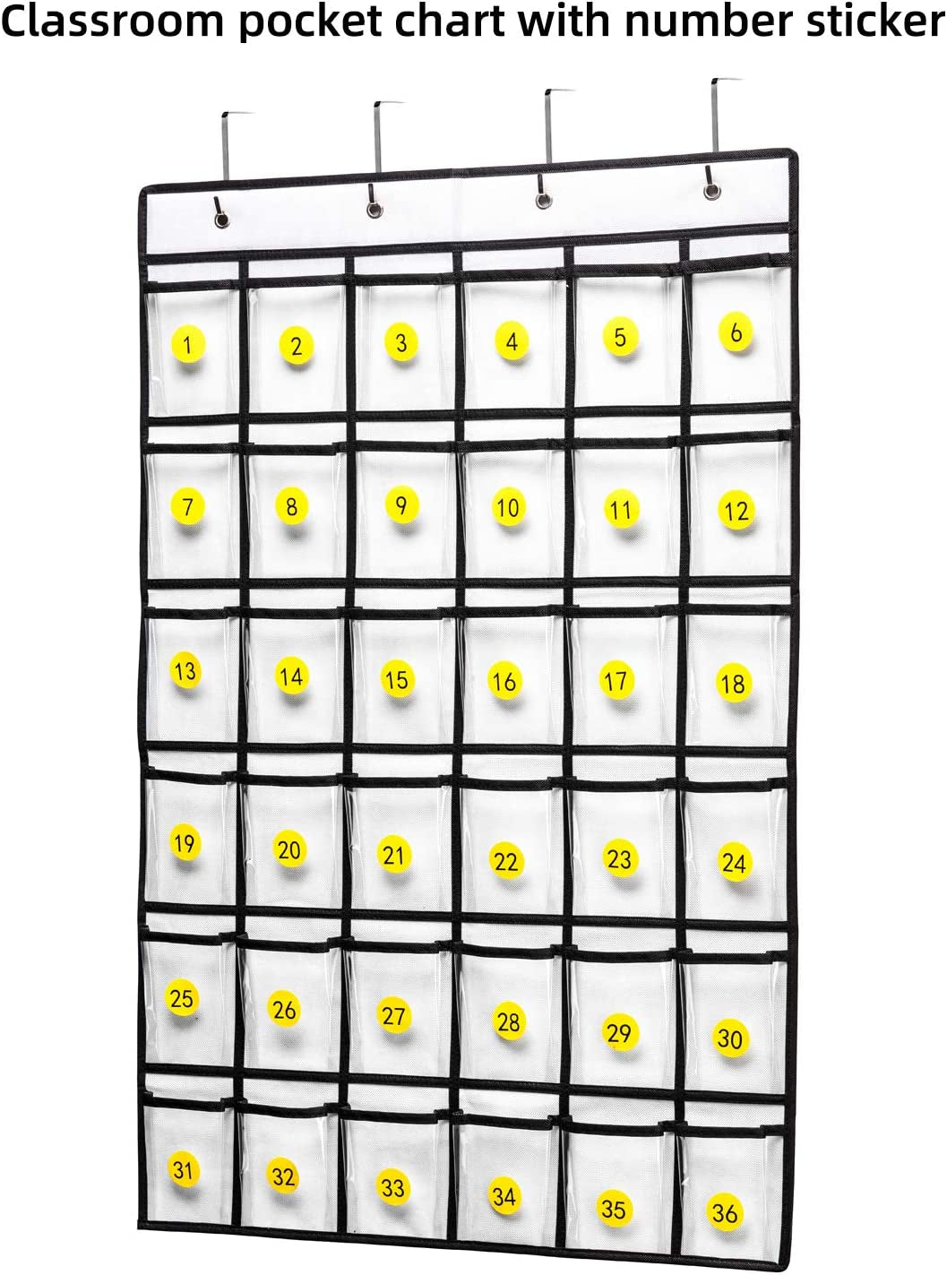 36-Pocket Classroom Pocket Chart for Cell Phones and Calculators with Number Stickers and Hooks (White)