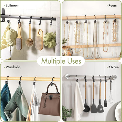 Black Shower Curtain Hooks, 12PCS Rust Proof Shower Curtain Rings, Decorative Modern Shower Curtain Hangers, Elliptical Heavy Duty Design Convenient for Bathroom Kitchen Wardrobe