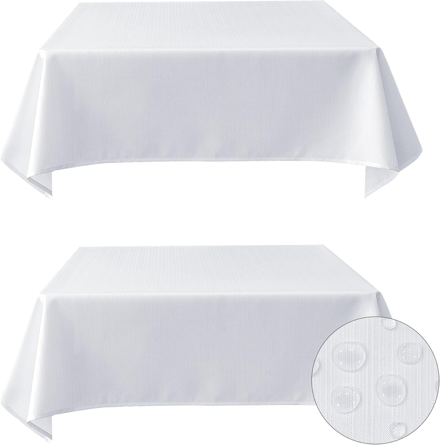White Stripe Textured Tablecloth Set, 2 Pack - 54 x 54 Inches - Stain-Resistant and Washable Square Table Covers for Events, Banquets, and Weddings