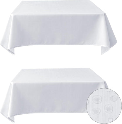 White Stripe Textured Tablecloth Set, 2 Pack - 54 x 54 Inches - Stain-Resistant and Washable Square Table Covers for Events, Banquets, and Weddings