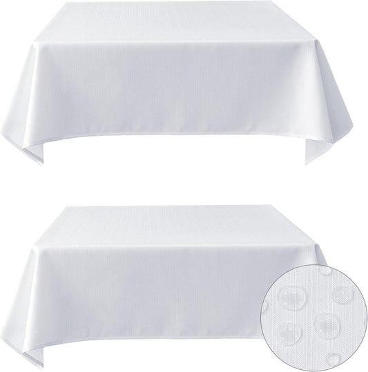 White Stripe Textured Tablecloth Set, 2 Pack - 54 x 54 Inches - Stain-Resistant and Washable Square Table Covers for Events, Banquets, and Weddings