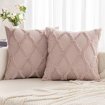 Spring Decorative Throw Pillow Covers Blush Pink 18X18 Inch Set of 2, Soft Plush Faux Wool Couch Cushion Covers Farmhouse Throw Pillows for Couch Bed Sofa Living Room