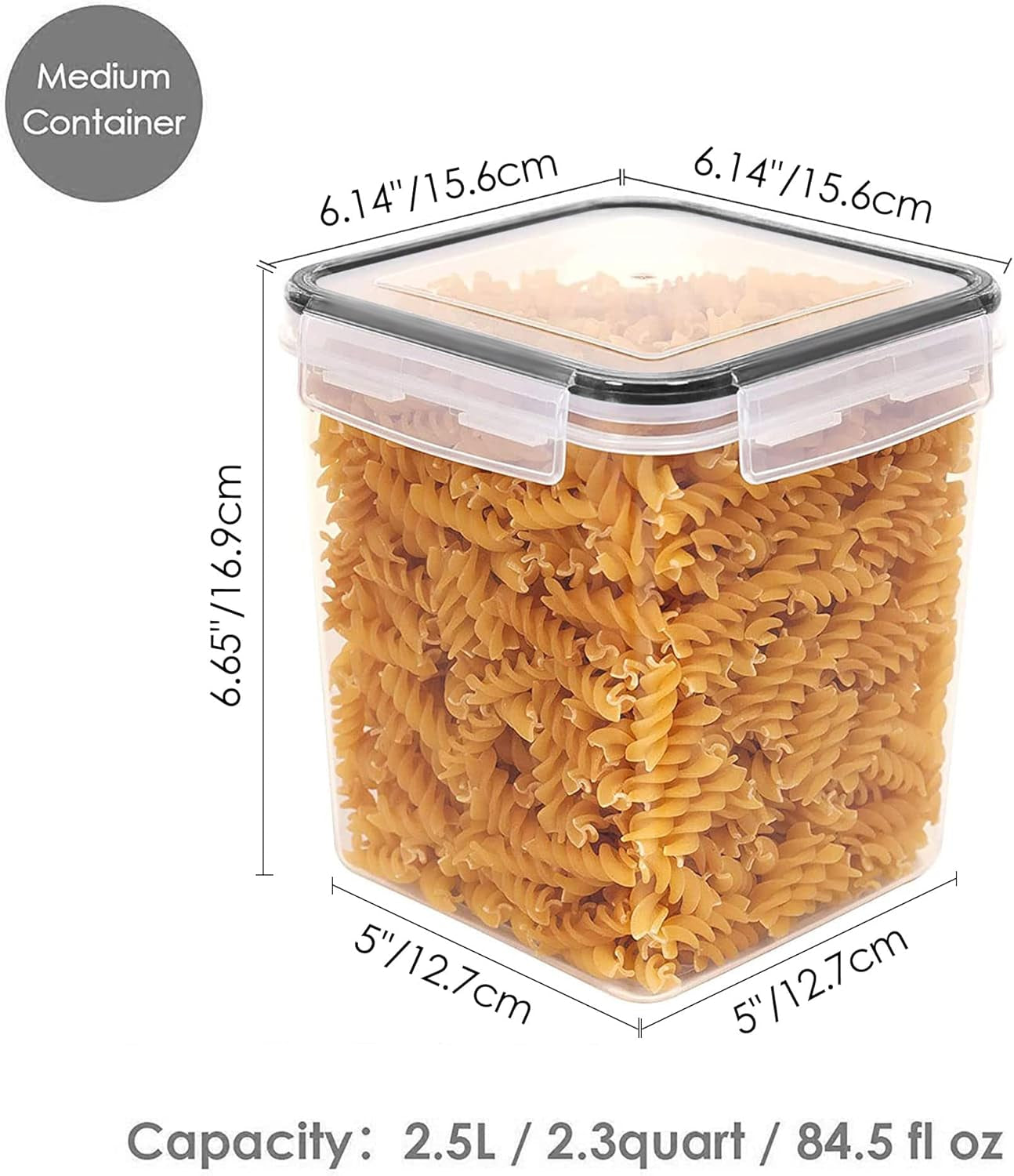 Food Storage Containers 2.5L / 84.5Oz, 4 Pieces BPA Free Plastic Airtight Canister for Flour, Sugar, Baking Supplies, with 4 Measuring Cups and 24 Labels, Black