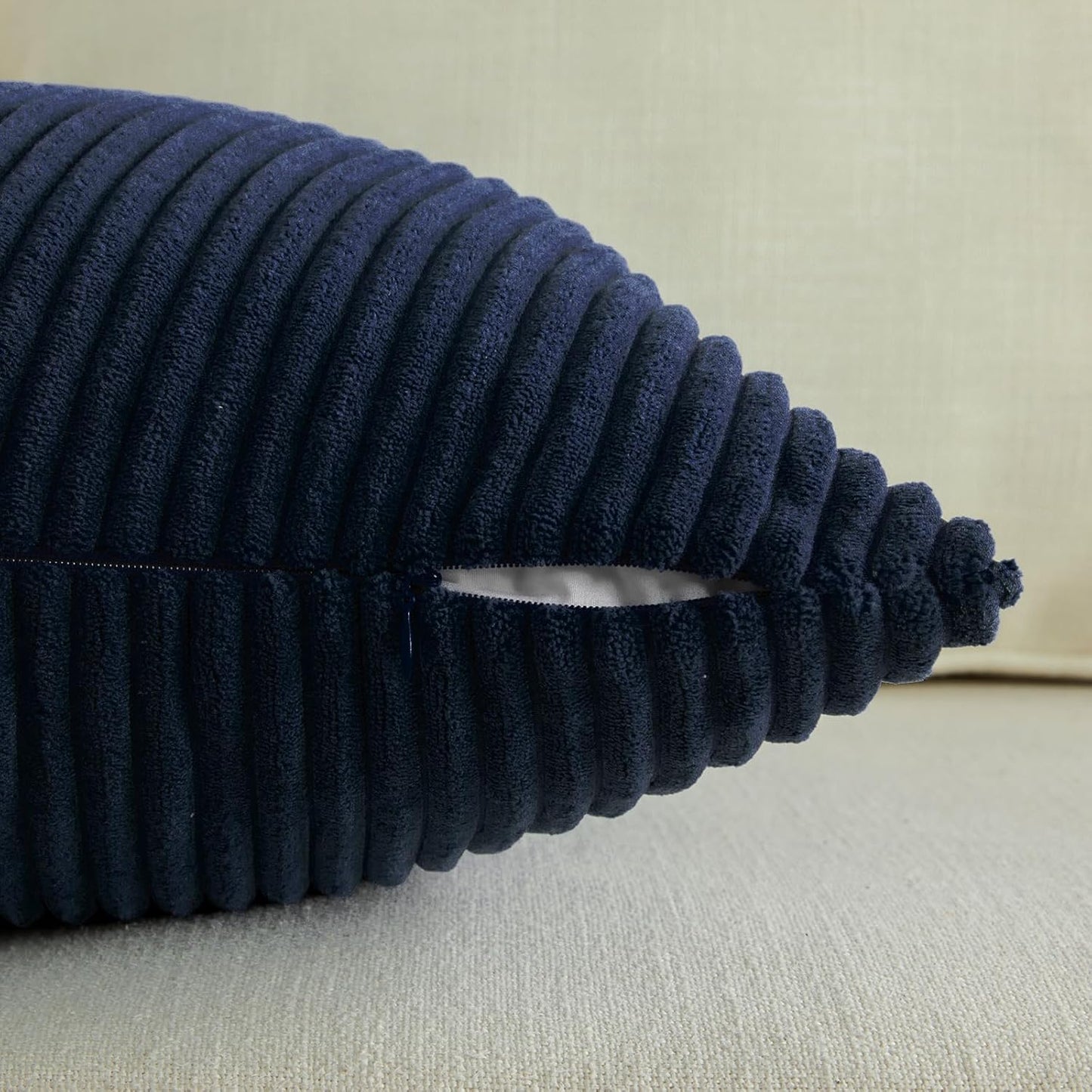 Set of 2 Navy Blue Boho Lumbar Rectangle Decorative Throw Pillow Covers 12X20 Inch with Diagonally Pattern for Couch Bed Sofa, Soft Corduroy Accent Modern Farmhouse Home Decor 30X50 Cm