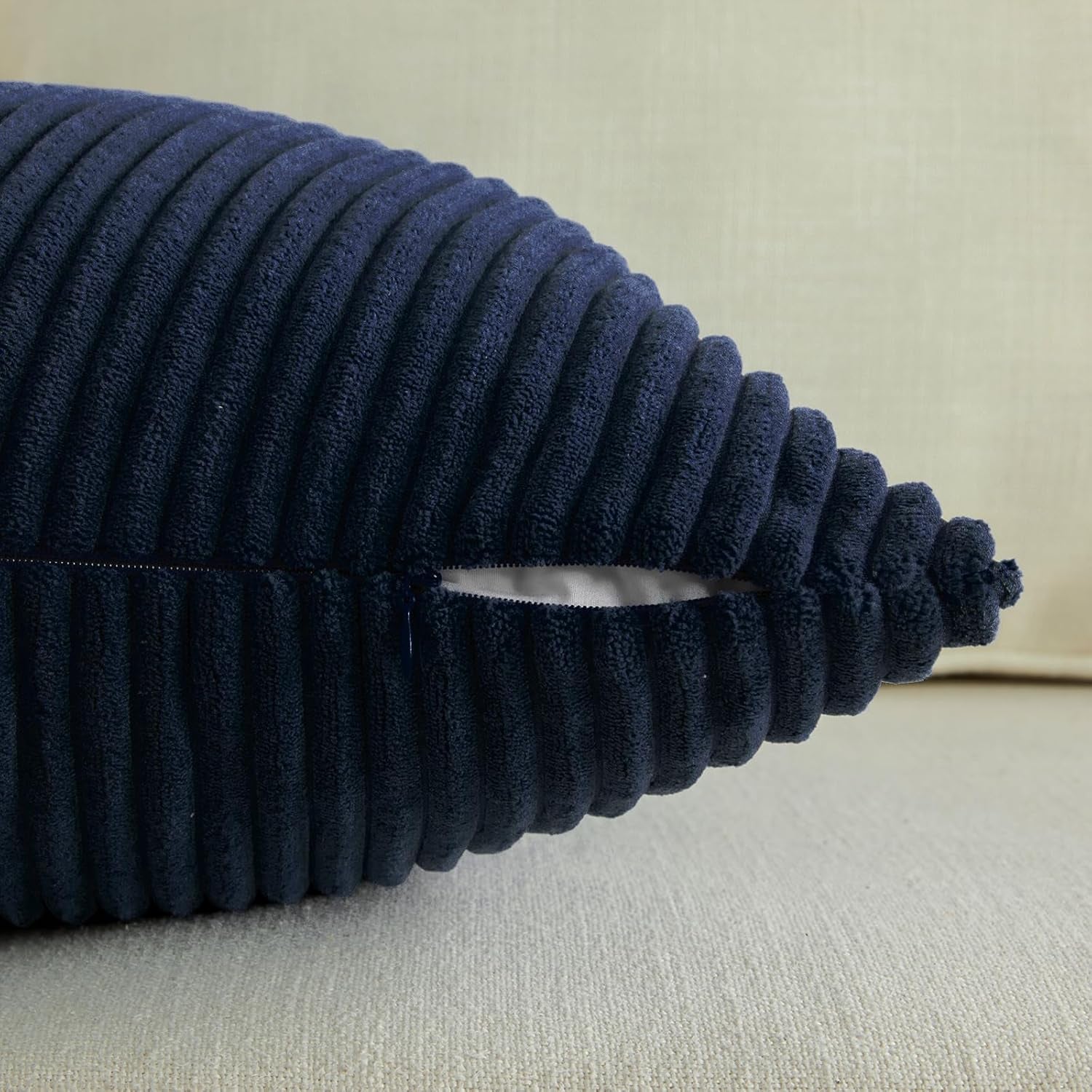 Set of 2 Navy Blue Boho Lumbar Rectangle Decorative Throw Pillow Covers 12X20 Inch with Diagonally Pattern for Couch Bed Sofa, Soft Corduroy Accent Modern Farmhouse Home Decor 30X50 Cm