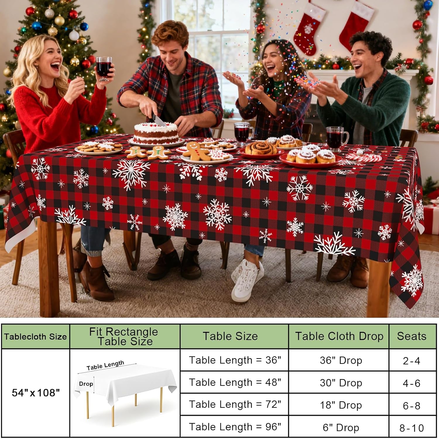 4 Packs Buffalo Disposable Table Cloth, 54 X 108 Inch Waterproof Plastic Tablecloth, Rectangle Black Red and White Checkered Table Covers for Picnic, Birthday, Party
