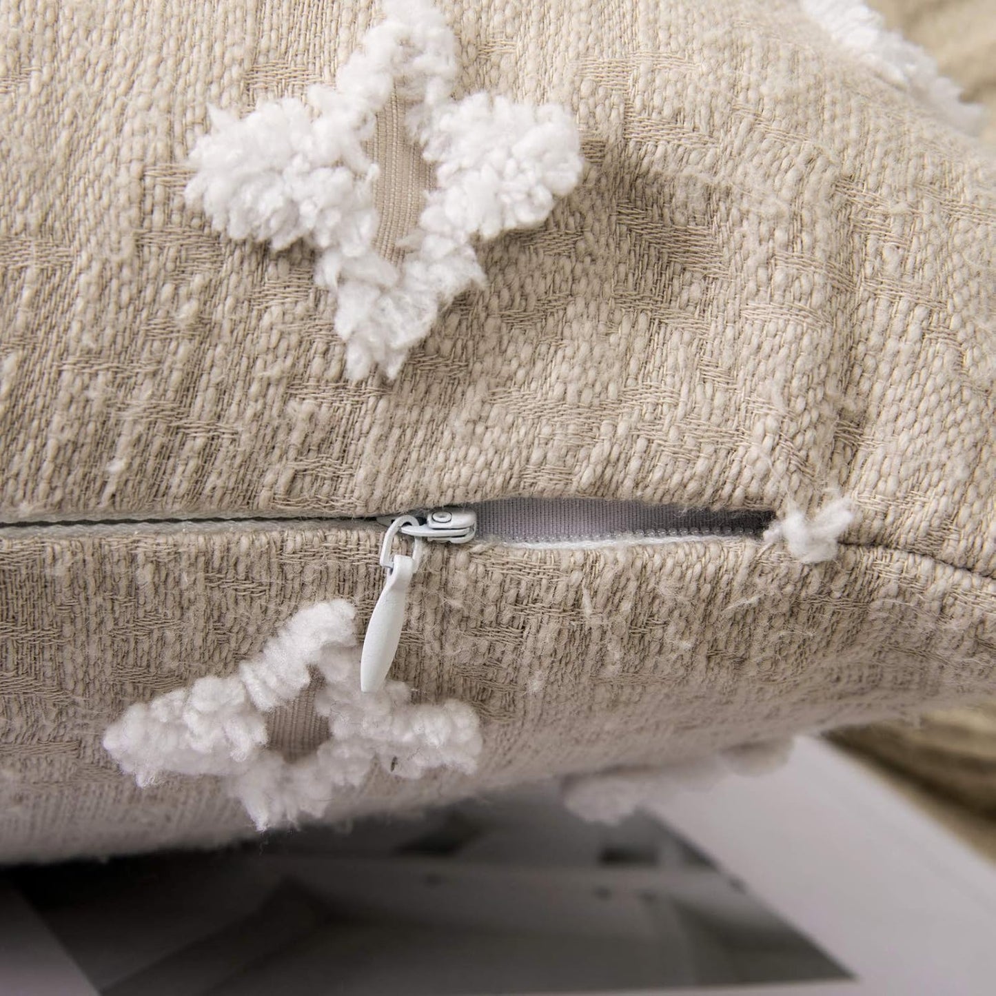 Set of 2 Decorative Throw Pillow Covers Rhombic Jacquard Pillowcase Soft Square Cushion Case for Couch Sofa Bed Bedroom Living Room, 18X18 Inch, Beige