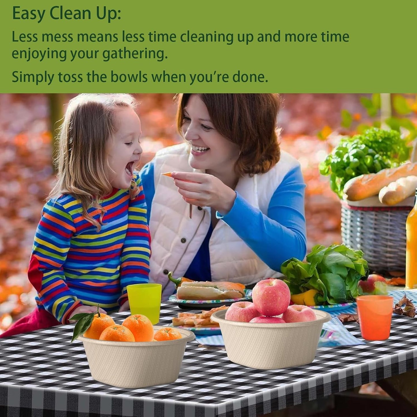 48 Oz Disposable Bowls - Heavy Duty and Compostable Bowl - Made from Sugarcane and Bamboo Fibers, Microwave Safe - Large Paper Bowl for Soup, Salad, Ramen, Popcorn, Etc. [50 Pack]