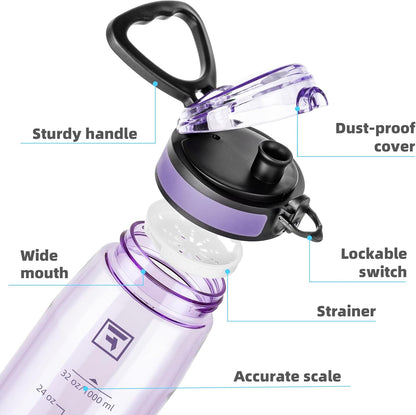 32 Oz Tritan Water Bottle with Chug Lid - Clear, Bpa-Free, Lightweight, Wide Mouth, Leak-Proof, Perfect for Gym, Travel, School, Office, and Sports (Amethyst)