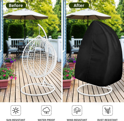Patio Hanging Egg Chair Cover, UV Resistant Waterproof Outdoor Single Seat Swing Chair Cover with Zipper, Black