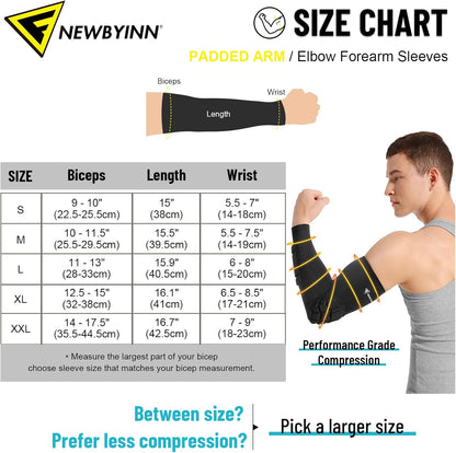 Padded Arm Sleeves 2 Pack, Elbow Forearm Crashproof Pads for Football Basketball Volleyball Soccer