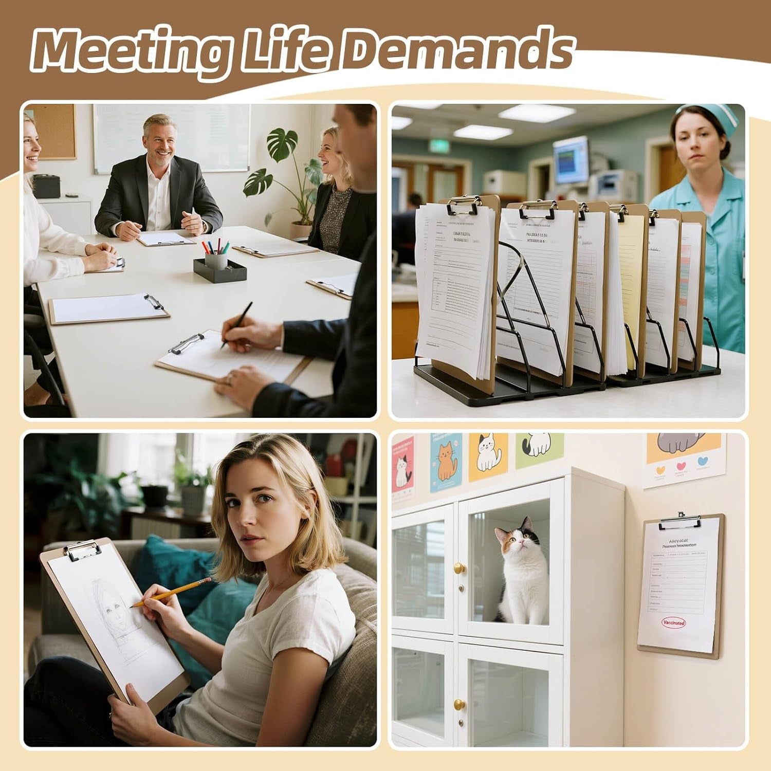 6 Pack Clipboard 8.5 X 11 Letter Size Clip Boards Bulk, A4 Wooden Hardboard Office Clipboards Pack for Classroom, Work-Meetings, Brown