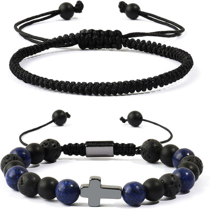 Cross Communion Beads Bracelets Gifts for Teenage Boys, Christian Baptism Lapis Lazuli Bracelets Gifts for Grandson Son Brother Cousin Teens Friends