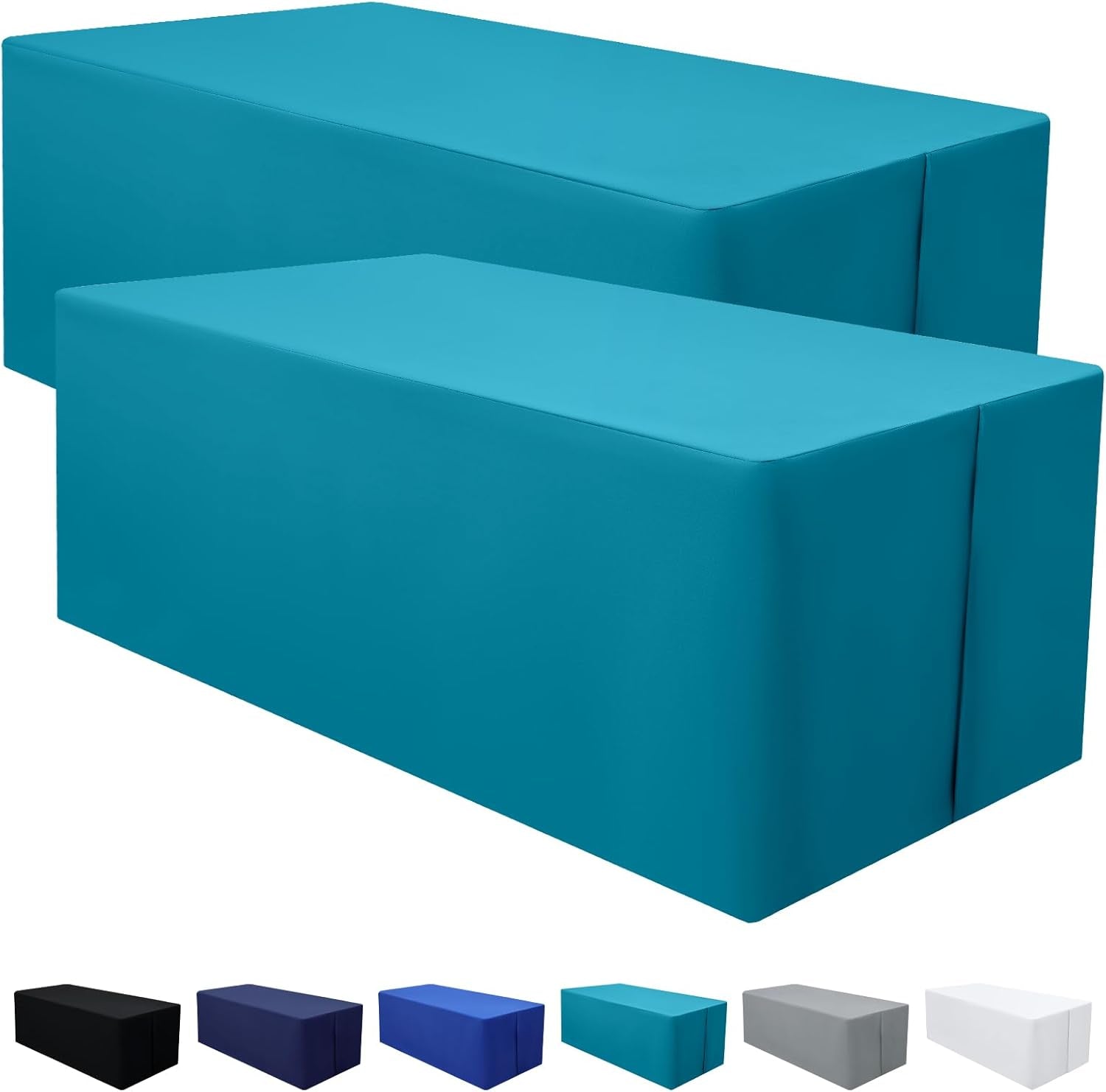 2 Packs Rectangle Fitted Tablecloth, 6 Foot Washable Fabric Table Cloth, Waterproof Polyester Table Cover for Party, Trade Show, Outdoor and Indoor (Teal, 30" X 72")