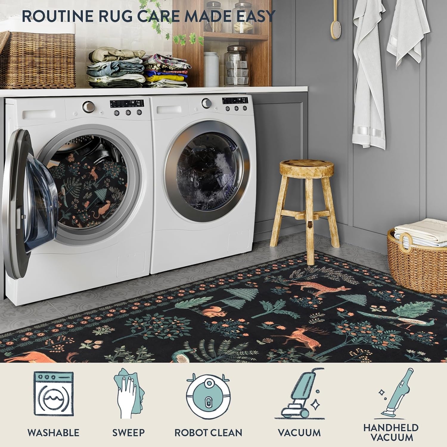 Jungle Kitchen Runner Rug, 2X10 Black Hallway Non Slip Washable Runner Rugs for Entryway, Modern Animal Carpet Non Shedding Mat for Hallway Laundry